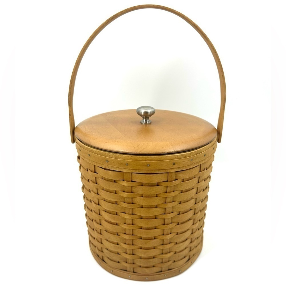Longaberger Basket Ice Bucket 2003 Insulated With Wood Lid Top Handle Vintage